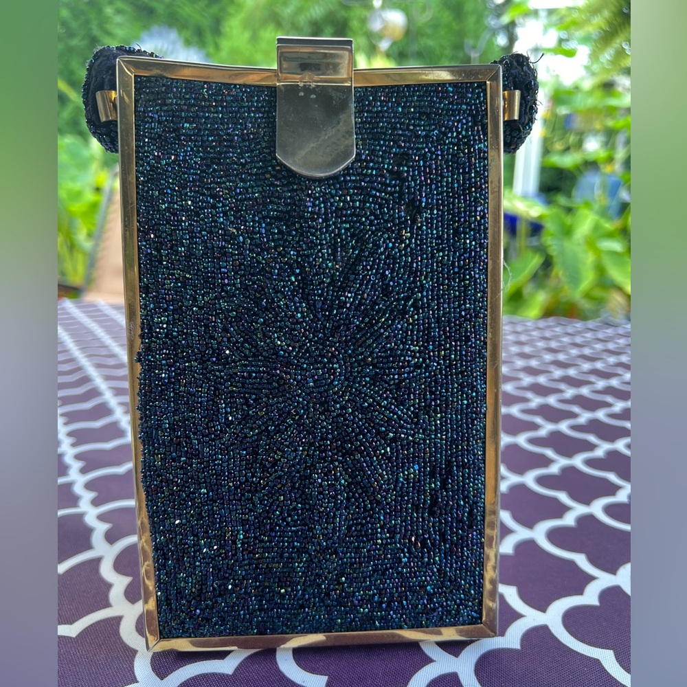 Women’s Vintage 1950’s Navy Blue Beaded Evening Bag - Picture 1 of 5
